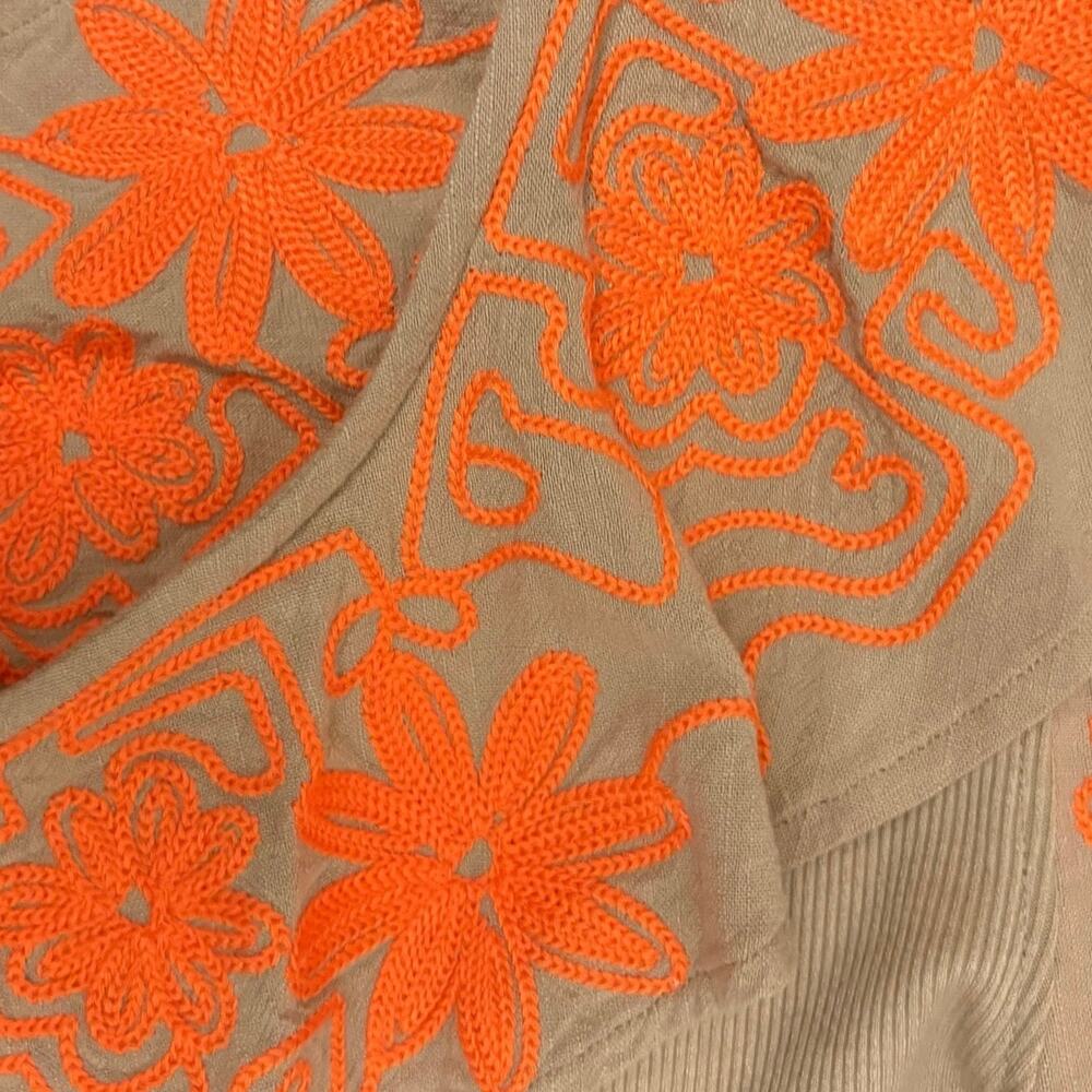 Dolan One Shoulder Tan Ribbed Knit Top Women’s L Orange Embroidered Floral Trim - Picture 6 of 10